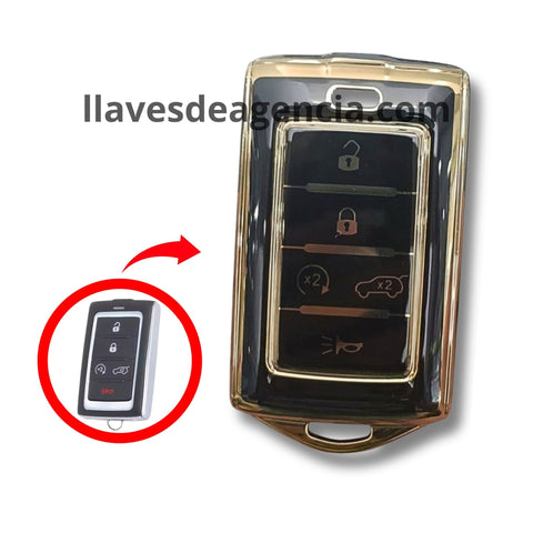 Funda Antiarañazos TPU Negro Brillante para Llave Inteligente Jeep Grand Cherokee L Grand Wagoneer Dodge Obsidian II - 5 Botones Abrir Cerrar Arranque Cajuela y Pánico