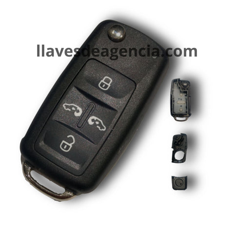 Carcasa abatible 4 botones interior blanco para llave VW Sharan, Golf, Tiguan, Seat León, Ibiza y Skoda Octavia sin pánico, repuesto original