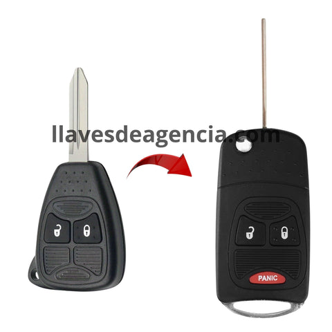 Carcasa llave navaja Dodge Ram 1500 2500 3500 Caliber Nitro Durango base metal 2 en 1 tipo flip abatible elegante discreta une llave control remoto esconde lamina protege incluye lamina virgen instalacion