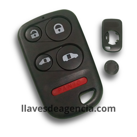 Carcasa de reemplazo para control remoto tipo llavero Honda Odyssey Minivan 1999-2004, diseño de 5 botones: abrir, cerrar, puerta lateral izquierda corrediza, puerta lateral derecha corrediza y pánico, color gris, tapa externa para cambio de batería 2025 con moneda, sin llave integrada, cuelga como llavero