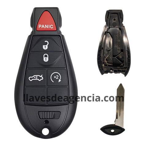 Carcasa llave 5 botones control remoto Ram 1500 2500 3500 4500 Chrysler 300 Town Country Dodge Charger Challenger Journey Jeep Cherokee 2013-2019 abrir cerrar pánico cajuela arranque remoto con lámina virgen