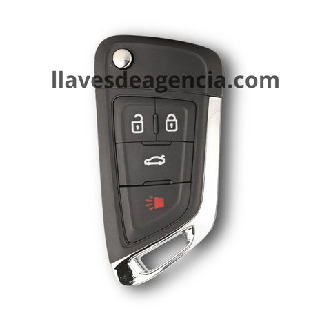 Carcasa premium llave abatible tipo navaja flip de 4 botones con acrílico reforzado ultra resistente y vista cromada de metal brillante compatible con Chevrolet Camaro Malibu Sonic 2010-2017 con cajuela y pánico acabado de lujo y elegancia pieza única