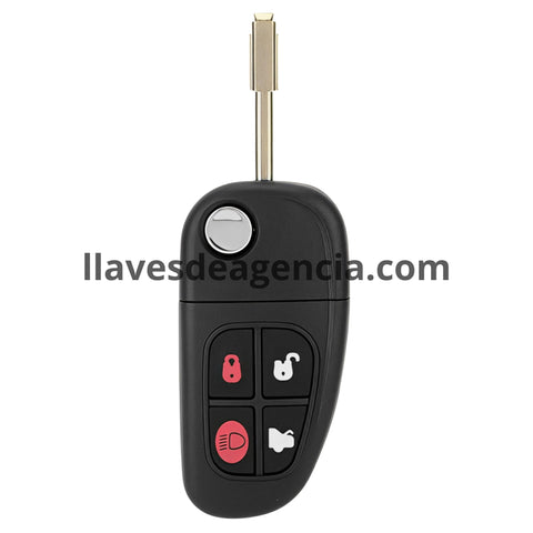 Carcasa de reemplazo para llave abatible tipo navaja flip de Jaguar XJ XJR XJ8 X y S-Type con 4 botones para llave tipo Tibbe modelos 2002 a 2009 con botones de cerrar abrir cajuela y pánico