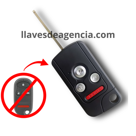 Carcasa tipo navaja abatible flip para convertir control remoto tipo llavero y llave física Honda en una sola pieza, llave escondida por costado, compatible con Accord, Element, CR-V, Pilot, City, Jazz, Odyssey, Civic, 4 botones: abrir, cerrar, cajuela y pánico, base de metal premium