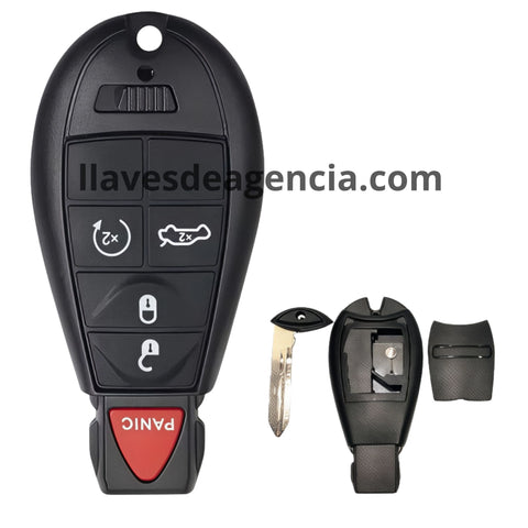 Carcasa de reemplazo 5 botones Dodge Ram 1500 2500 3500 4500 5500 Tradesman Durango Magnum Chrysler 300C Jeep Cherokee 2008-2017 abrir cerrar cajuela arranque remoto pánico con tapadera cuadrada trasera cambio fácil batería sin electrónica