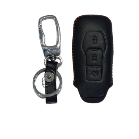 Funda de piel para llave Ford Edge Fusion Mustang Explorer F150 Fiesta Focus Mondeo Ecosport Kuga MK3 3 botones cerrar abrir cajuela incluye llavero negro