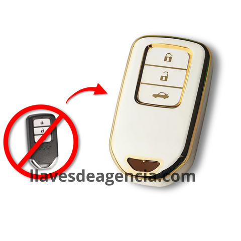 Funda protectora de TPU blanco con detalles dorados elegante para llave Honda Civic, Accord, CR-V, Fit, HR-V, City, Odyssey, XR-V, diseño de 3 botones, resistente a golpes y arañazos