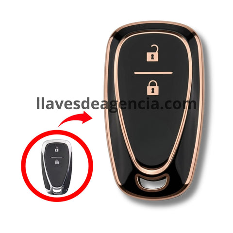 Funda TPU llave inteligente presencia Chevrolet Malibu Blazer Traverse Onix Equinox 2 botones negro brillante iconos dorados