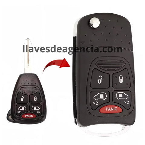 Llave abatible navaja Chrysler 300 300C Aspen Town Country Voyager Dodge Caravan Grand Caravan Jeep Commander Grand Cherokee base metal boton panico 2 en 1 tipo flip control remoto elegante discreta protege
