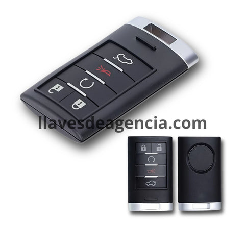 Carcasa llave presencia Cadillac SRX 2008-2012, STS 2010-2012, XLR 2009, Chevrolet Traverse - 5 botones con arrancador remoto, cajuela, pánico e inserto plateado