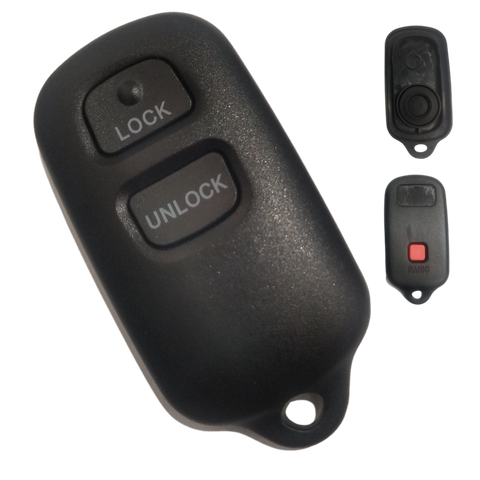 Carcasa control remoto Toyota 2 botones con pánico compatible 4Runner FJ Cruiser Highlander RAV4 Sequoia Corolla 2001-2009, tipo llavero con círculo trasero para botón de pánico, incluye botones de goma, repuesto premium