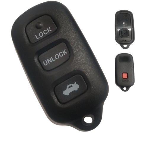 Carcasa control remoto Toyota 3 botones compatible Camry Corolla Matrix Sequoia 4Runner 1999-2011, tipo llavero con almohadilla cuadrada trasera para botón de pánico, botón cerrar con punto saliente para identificación táctil, incluye botones de goma, repuesto premium