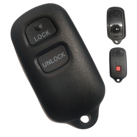 Carcasa control remoto Toyota 3 botones compatible Sequoia 4Runner RAV4 FJ Cruiser Camry Highlander Celica Scion Corolla Matrix 1999-2010, tipo llavero con almohadilla cuadrada trasera para botón de pánico, incluye botones de goma, repuesto premium