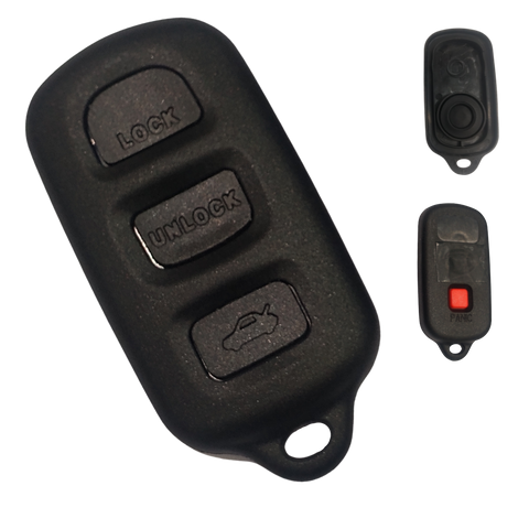 Carcasa control remoto Toyota 4 botones compatible Highlander Solara Sienna Camry Matrix Sequoia Corolla 2002-2007, tipo llavero con almohadilla redonda trasera para botón de pánico, botón cerrar con punto saliente para identificación táctil, incluye botones de goma, repuesto premium