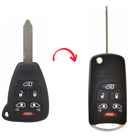 Carcasa llave abatible tipo navaja 6 botones con base de metal para Chrysler 300 Aspen Town Country Dodge Caravan Jeep Commander Grand Cherokee 2004-2007, incluye 2 puertas laterales corredizas y cajuela