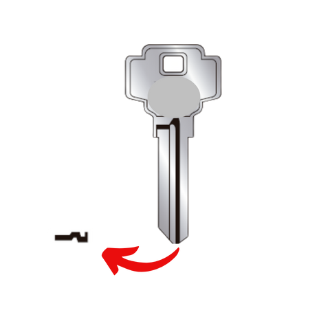 Llave virgen DEXTER DEX-47L fabricada en bronce con cubierta de níquel, compatible con Austral DEX-47L, Alba R47L y JMA DX-6D para candados y cerraduras cilindro, requiere corte por cerrajero profesional
