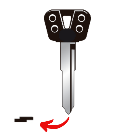 Llave virgen para motocicleta Italika con corte izquierdo, carcasa plástica ergonómica, fabricada en bronce níquel con acabado de latón, sin chip transponder, compatible con perfiles Austral YH-64P Alba YH28BP JMA YAMA-26P, compra mínima 5 piezas, ideal para cerrajeros profesionales