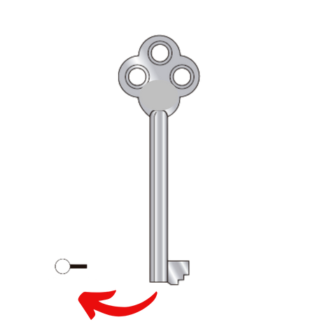 Llave virgen ROPERO ROP-28 fabricada en bronce con cubierta de níquel, compatible con Austral ROP-28, Alba C28 y JMA ROP ZAM para candados y roperos antiguos vintage, ideal para restauración de muebles, requiere corte por cerrajero profesional
