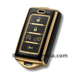 Funda Antiarañazos TPU Negro Brillante para Llave Inteligente Jeep Grand Cherokee L Grand Wagoneer Dodge Obsidian II - 5 Botones Abrir Cerrar Arranque Cajuela y Pánico