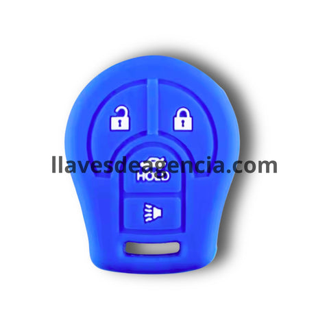 Funda protectora de silicón azul antideslizante para llave Nissan con 4 botones incluyendo abrir, cerrar, cajuela y pánico, compatible con Sentra, Altima, Rogue, Armada, Maxima, Patrol, Navara, Micra, Juke, March, Qashqai, Frontier, NP300, Versa, X-Trail 2002-2019, calidad de horno resistente a altas temperaturas