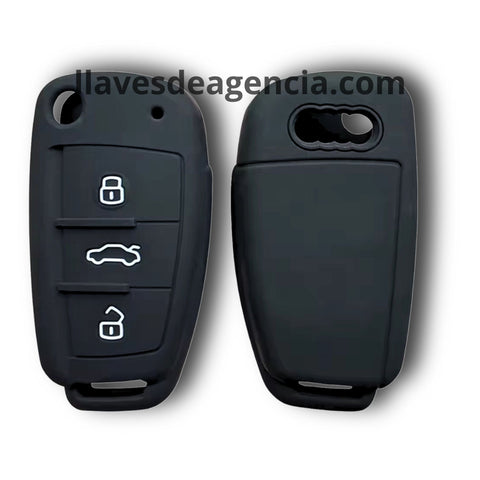Funda de silicón negro 3 botones para llave Audi A1, A3, A4, A6, Q3, Q7 y TT 2005-2013, protección completa contra golpes