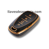 Funda protectora TPU smart key keyless Chevrolet Trax Equinox sedán 4 botones abrir cerrar cajuela pánico negro brillante iconos dorados