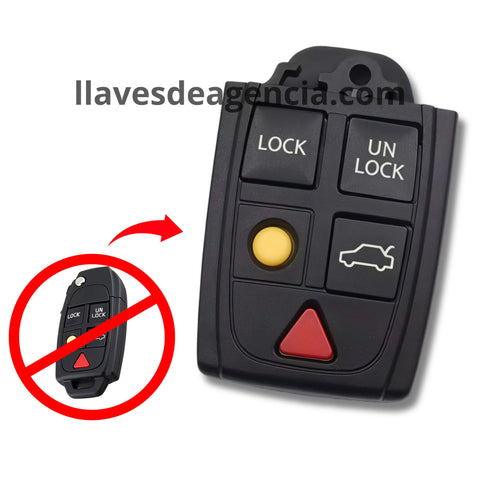 Botonera de repuesto para llave Volvo 5 botones compatible con XC70 XC90 S60 S70 S80 V70 con carcasa impermeable y membrana protectora