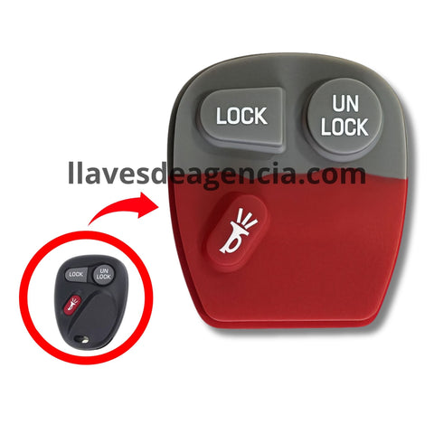 Botones de goma control remoto Chevrolet Avalanche Tahoe Silverado Cadillac Escalade 3 botones lock unlock pánico repuesto vista frontal