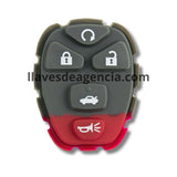 Detalle botonera goma repuesto control remoto Chevrolet Tahoe Suburban Avalanche Malibu 5 botones cajuela arranque remoto pánico