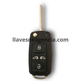 Vista detalle interior carcasa abatible VW Seat Skoda con 4 botones blancos para puertas laterales corredizas, compartimento tarjeta electrónica y batería, mecanismo flip de alta calidad