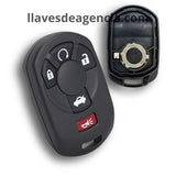 Carcasa control remoto 5 botones con membrana impermeable arranque remoto y cajuela para Chevrolet Corvette Cadillac STS 2005-2007, vista interior mostrando cavidad para componentes electrónicos, compatible llaves inteligentes, protege contra agua