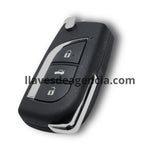 Carcasa de reemplazo llave abatible tipo navaja flip 3 botones abrir cerrar cajuela con vista plateada a un costado de los botones compatible con Toyota C-HR Hilux RAV4 Yaris Avensis Corolla EX Carina 2003-2022, repuesto premium base metal, incluye lámina virgen