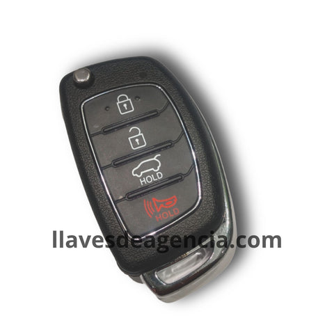 Carcasa de reemplazo para llave abatible tipo navaja flip Hyundai 4 botones abrir cerrar cajuela pánico corte izquierdo compatible con Tucson 2015-2019 Sonata 2015-2017 Santa Fe 2013-2018 con lámina virgen