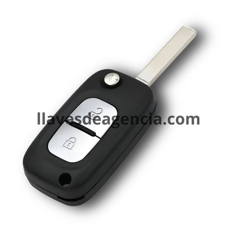 Carcasa de reemplazo para llave abatible tipo navaja flip Renault 2 botones compatible con Fluence, Clio, Kangoo, Master, Modus, Twingo, llave plegable, incluye lámina virgen sin cortar, base de metal resistente, repuesto de calidad premium