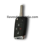 Carcasa de repuesto llave abatible tipo navaja flip para Volkswagen Golf Jetta Passat Skoda Octavia Seat León Ibiza con 4 botones abrir cerrar cajuela pánico, incluye hoja virgen HU66 bronce níquel 2 cortes laterales
