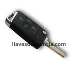 Vista lateral de carcasa llave abatible tipo navaja flip Volkswagen Golf Jetta Passat Skoda Seat con llave física desplegada, 4 botones abrir cerrar cajuela pánico, perfil HU66 2 cortes
