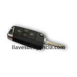 Vista lateral de carcasa llave abatible tipo navaja flip Volkswagen Golf Jetta Passat Skoda Seat con llave física desplegada, 4 botones abrir cerrar cajuela pánico, perfil HU66 2 cortes