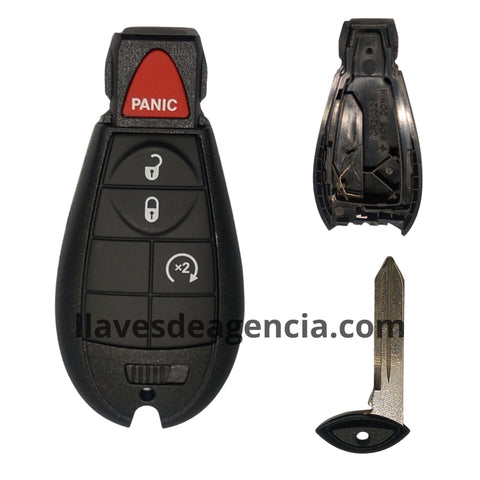 Carcasa llave Chrysler 4 botones - Abrir, cerrar, pánico y arrancador a distancia - Compatible Dodge Caliber Dart 2008-2019 - Repuesto original con espacio para chip transponder