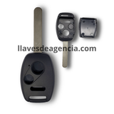 Carcasa llave Honda 3 botones compatible City CR-V Fit Insight Odyssey Pilot Ridgeline 2005-2015, cerrar abrir pánico, incluye llave virgen botones de goma y tornillos, repuesto premium