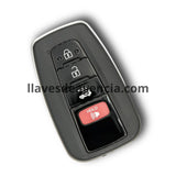 Carcasa llave inteligente presencia Toyota 4 botones compatible Corolla C-HR Camry RAV4 Prius Crown Avalon 4Runner Land Cruiser 2018-2019, cerrar abrir cajuela pánico, incluye llave virgen botones de goma y tornillos, repuesto premium