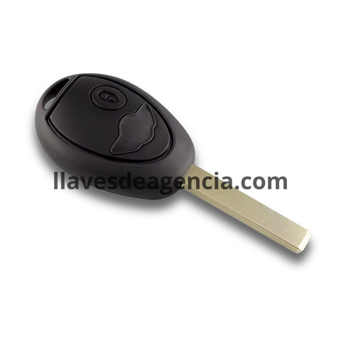 Vista interior de carcasa llave Mini Cooper mostrando membrana impermeable de plástico en el cierre que protege componentes electrónicos contra agua y humedad, compatible con modelos R50 R53