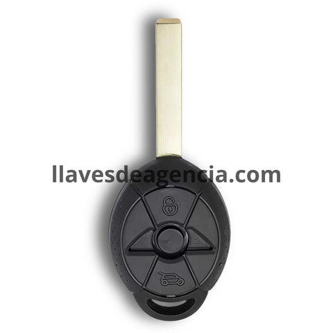 Vista interior de carcasa llave Mini Cooper mostrando membrana impermeable de plástico en el cierre que protege componentes electrónicos contra agua y humedad, compatible con modelos S R50 R53