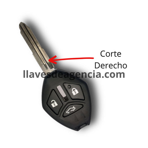 Carcasa de reemplazo para llave Mitsubishi 3 botones abrir cerrar cajuela con corte derecho compatible con Lancer, Eclipse, Outlander, incluye lámina virgen sin cortar, material ABS resistente, repuesto de calidad premium