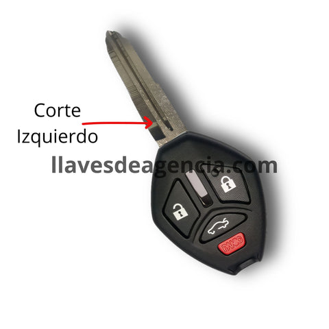 Carcasa de reemplazo para llave Mitsubishi 4 botones cerrar abrir cajuela pánico con corte izquierdo compatible con Lancer, Eclipse, Endeavor, Galant, incluye lámina virgen sin cortar, material ABS resistente, repuesto de calidad