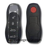 Detalle de carcasa llave Porsche 5 botones mostrando membrana impermeable protectora en el cierre contra agua mojadas y caídas