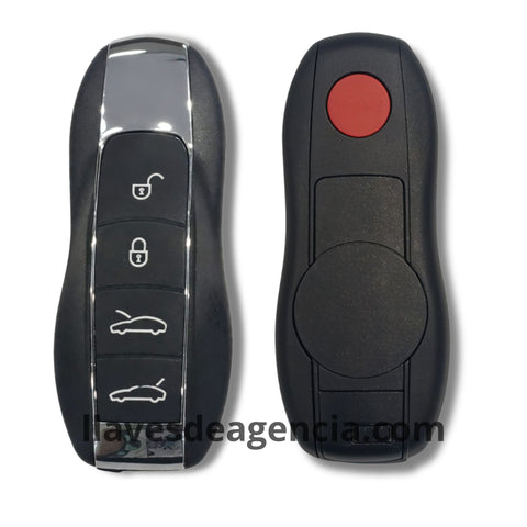 Detalle de carcasa llave Porsche 5 botones mostrando membrana impermeable protectora en el cierre contra agua mojadas y caídas
