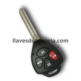 Carcasa llave Toyota 4 botones compatible Camry Avalon Corolla Matrix RAV4 Yaris Venza Scion tC xA xB xC 2010-2015, cerrar abrir cajuela pánico, cierre por presión con click sin tornillos, incluye llave virgen y botones de goma, repuesto premium