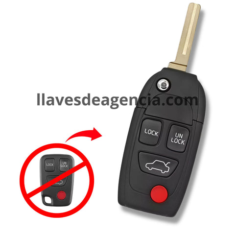 Carcasa de repuesto para llave Volvo 4 botones compatible con S40 S60 S80 V40 V50 V70 XC70 XC90 C30 D30 2004-2015 con membrana impermeable protectora
