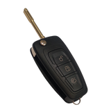 Carcasa navaja abatible flip Ford de 3 botones color negro con llave tipo Tibbe H91 de arranque o encendido, diseño plegable con botones de abrir cerrar y cajuela, compatible con Ranger Transit Ecosport Escape Fiesta Focus
