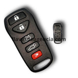 Carcasa de reemplazo para control remoto Nissan con 5 botones especiales incluyendo cerrar, abrir, puerta lateral derecha corrediza, cajuela y pánico, compatible con Altima, Maxima, 350Z, Armada, Quest 2004-2009, material ABS negro mate, control tipo llavero sin llave física, diseñada para vehículos con puerta eléctrica corrediza
